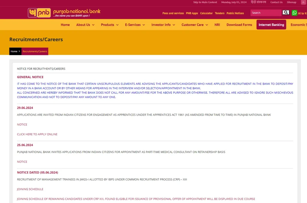 Punjab National Bank Apprentice Recruitment 2024