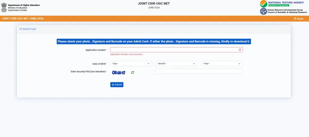 CSIR-UGC NET 2024 Admit Card