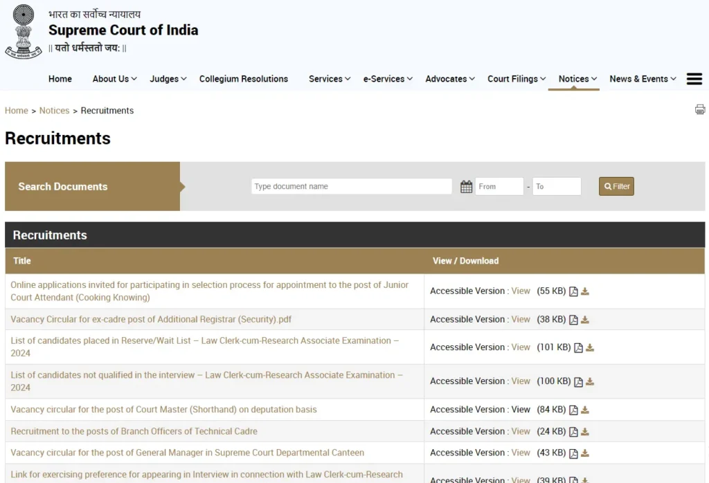 Supreme Court of India Recruitment 2024