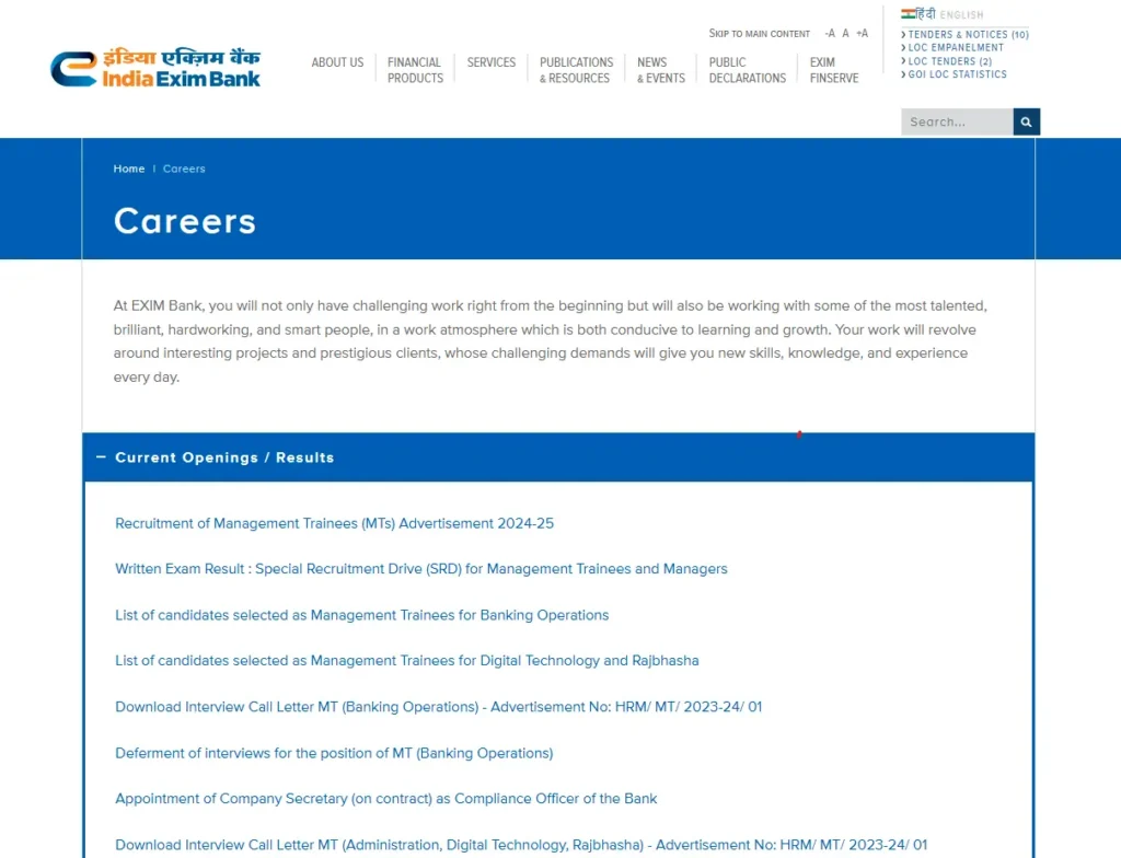 India Exim Bank Management Trainee Recruitment