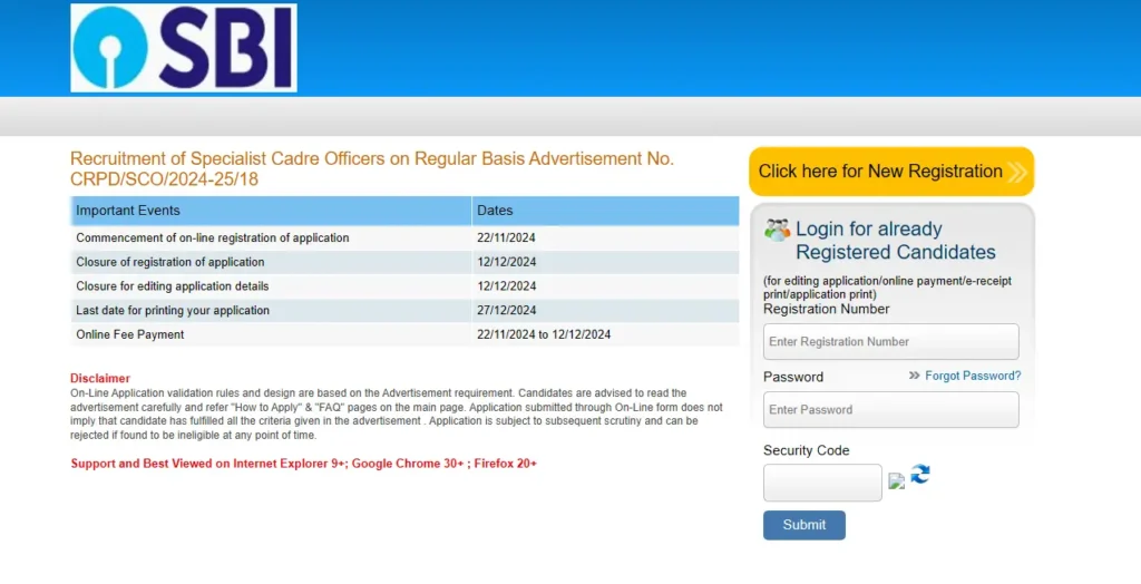 State Bank of India SO Recruitment