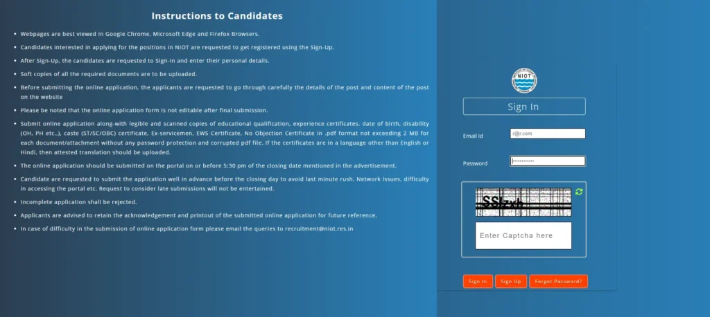 NIOT Recruitment