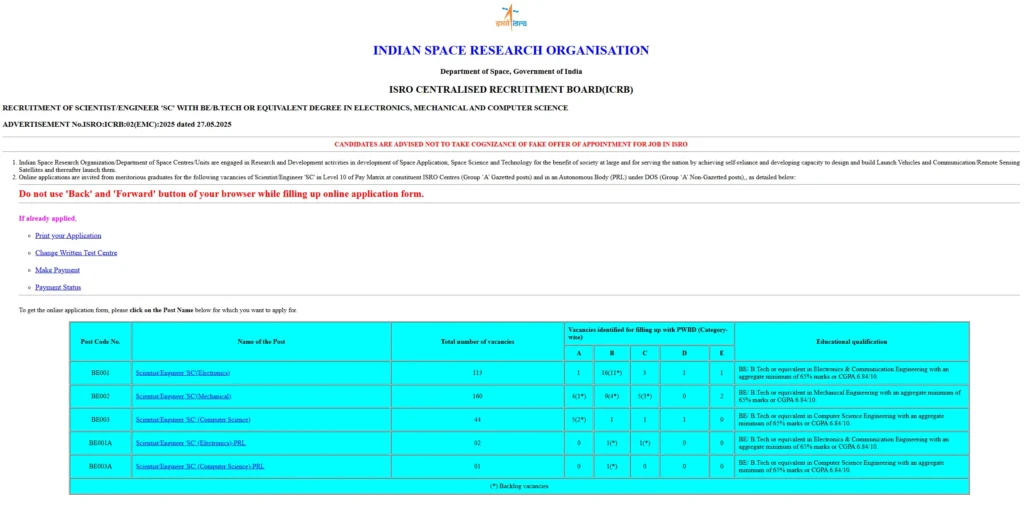 ISRO Scientist Engineer Recruitment 2025